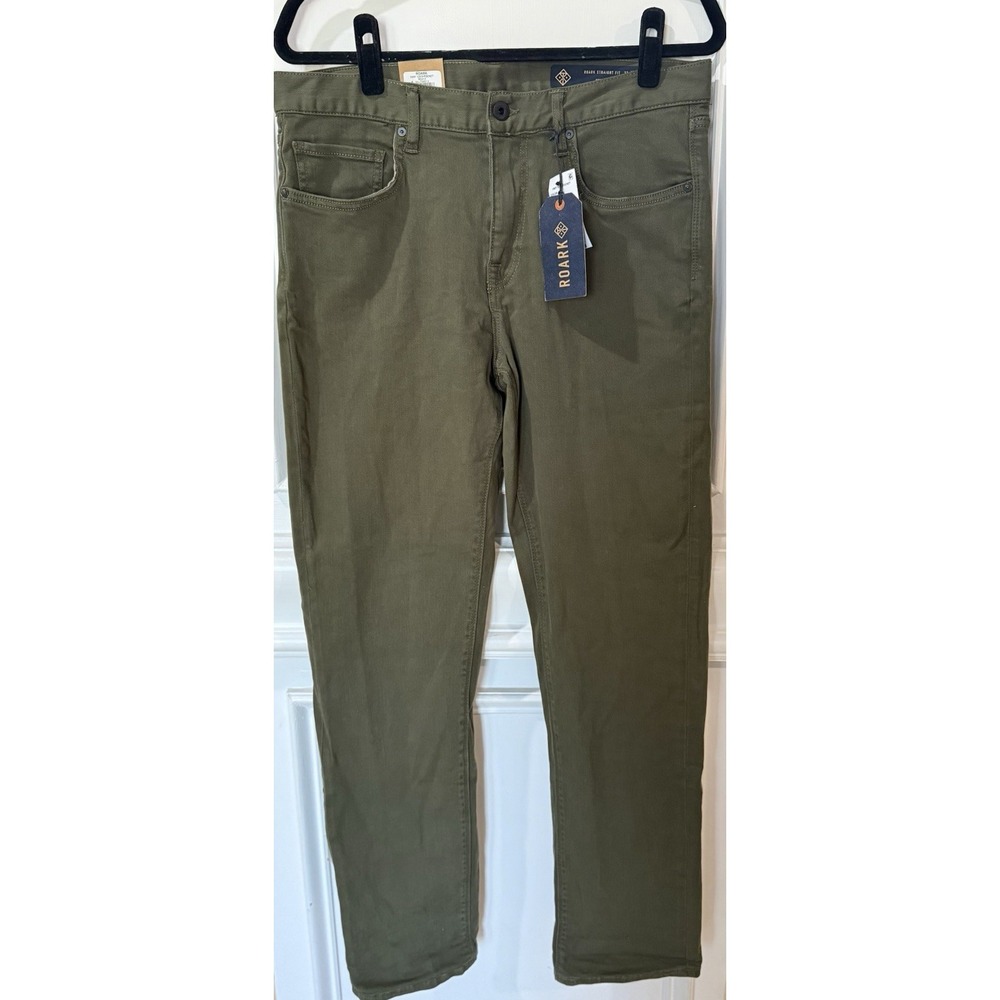 Roark HWY 128 Denim Pants Mens 32x32 Olive Green Straight Fit Stretch Cotton $85